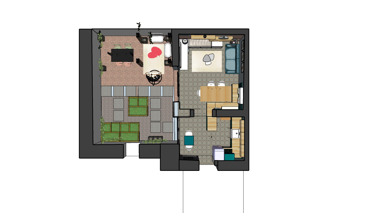 cuisine cour salon plan
